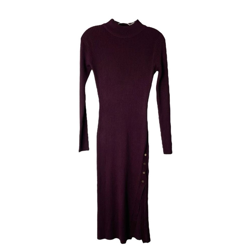 Say What purple ribbed sweater bodycon turtleneck midi dress medium